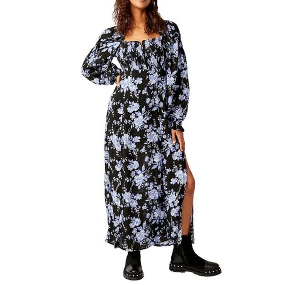Free People Floral Black and Blue Maxi Dress - Picture 1 of 4